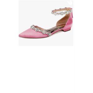 FOWT Elegant Satin Crystal Strap Back Zipper D'Orsay White Flats for Women